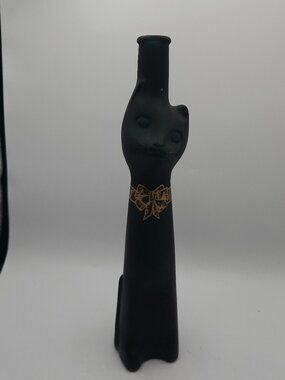 Retro Style Dark Green Happy Cat Glass Wine Bottle Germany Decor Collectible